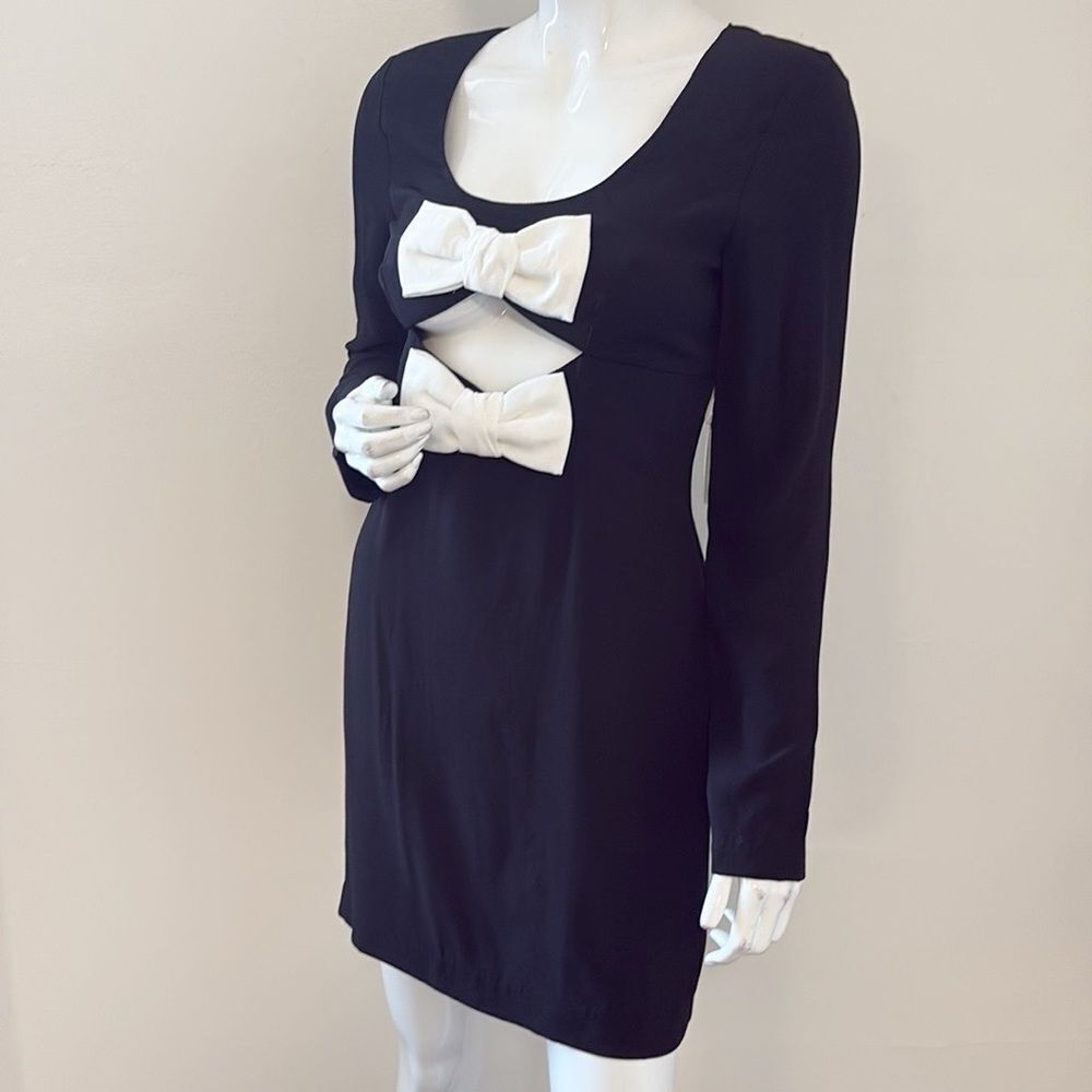 STAUD Lido Long Sleeve Mini Dress w Bow Cutouts in Black & Opal Holiday Party - Picture 4 of 9